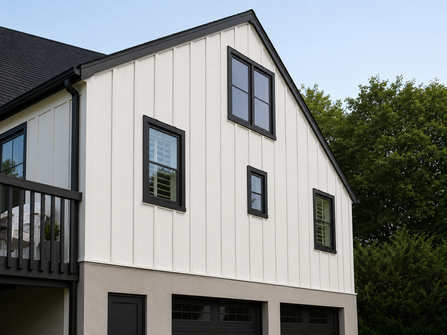 Siding after — new board-and-batten fiber cement